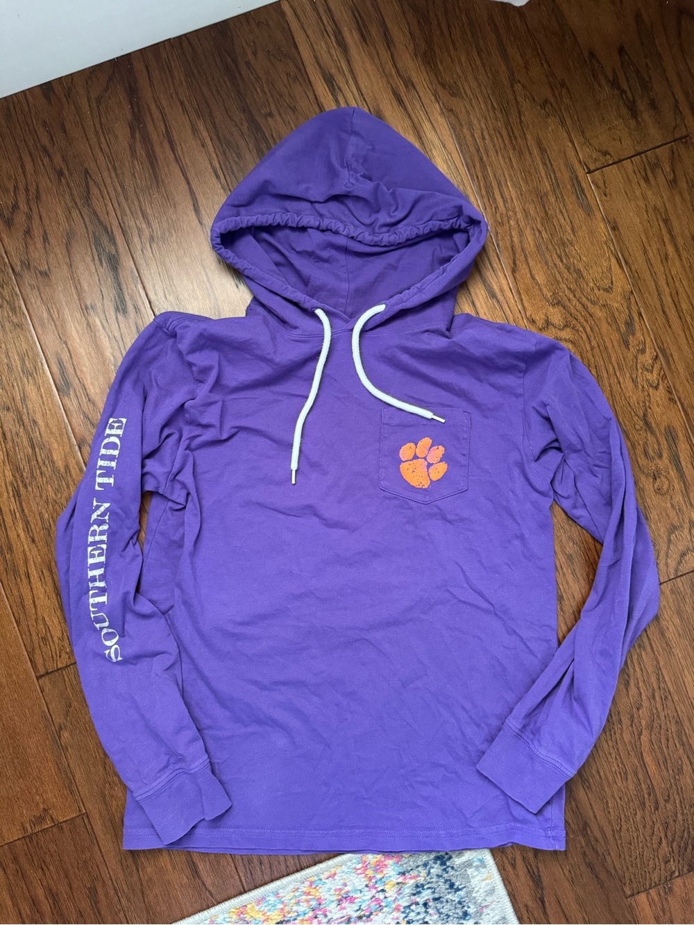 Southern Tide Clemson University Long Sleeve Gameday Hoodie Tee in purple Small